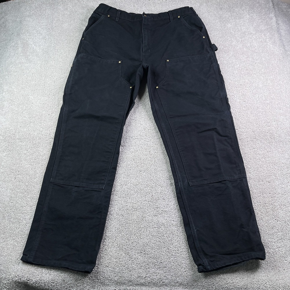 Carhartt Mens Pants 38x32 Black Loose Fit Carpenter Double Knee B01 Made in USA